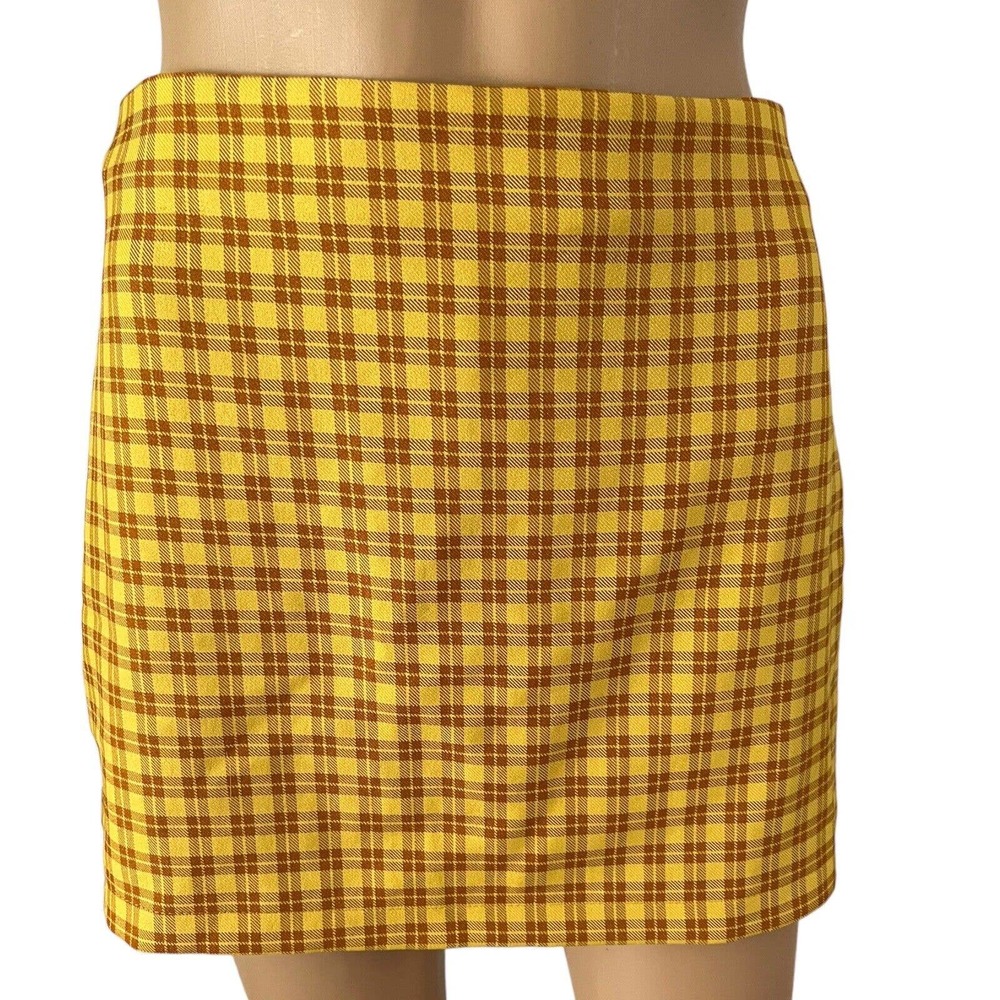 Urban Outfitters Mustard Yellow Plaid Academia Style Mini Skirt Size Small